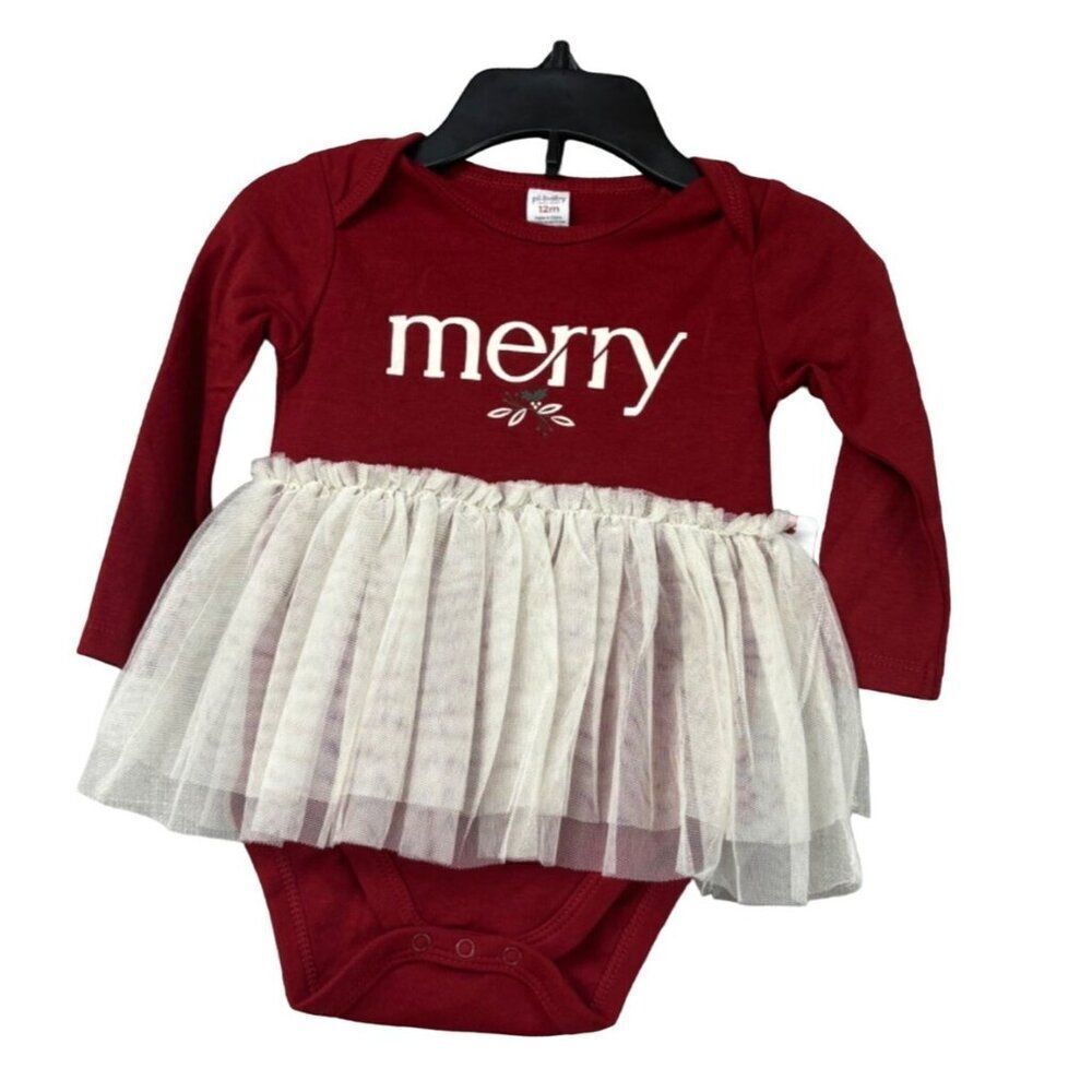 Pl Baby Tutu Trim Holiday Boduit Dress, Red/Cream, 12M